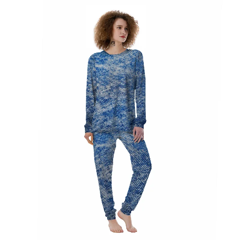 Denim Jeans Acid Wash Print Pattern Women's Pajamas Fall pajama sets