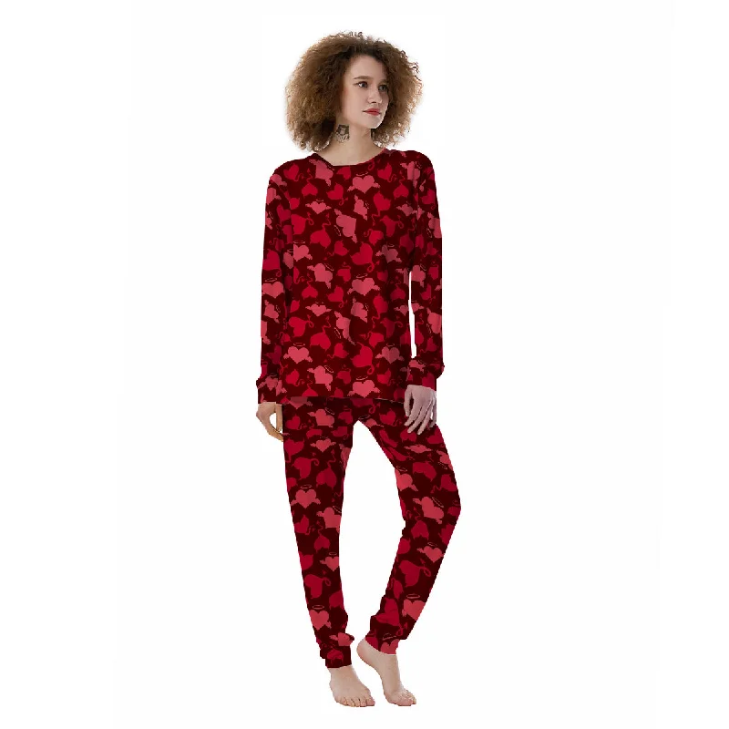 Devil And Angel Hearts Print Pattern Women's Pajamas Breathable cotton pajama sets