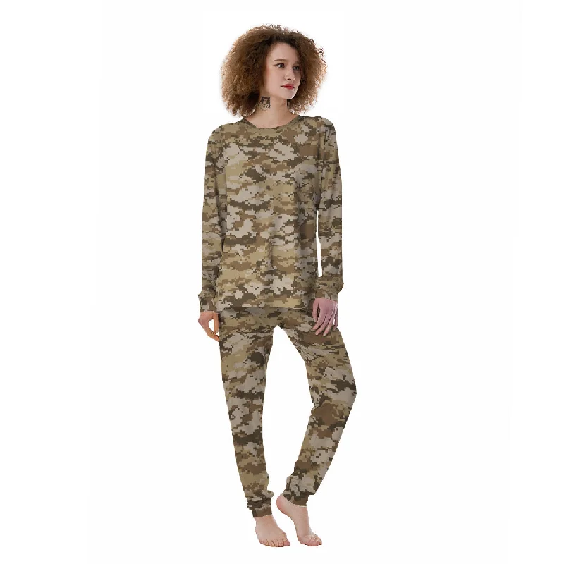 Digital Camo Beige Print Pattern Women's Pajamas Sleeveless pajama sets