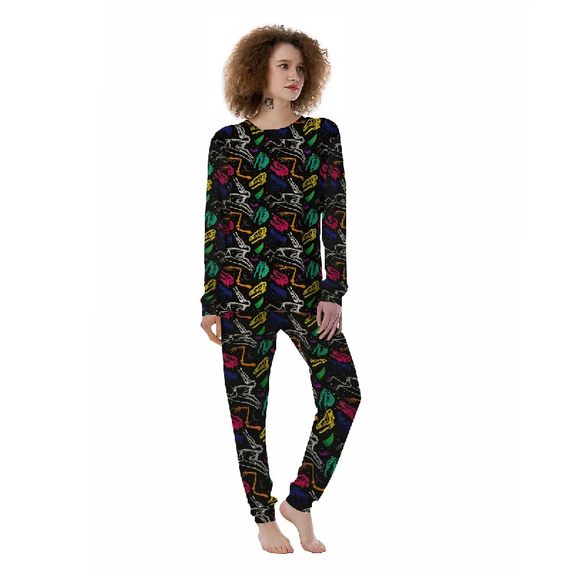 Dinosaurs Fossil Colorful Print Pattern Women's Pajamas Pajama sets under $50