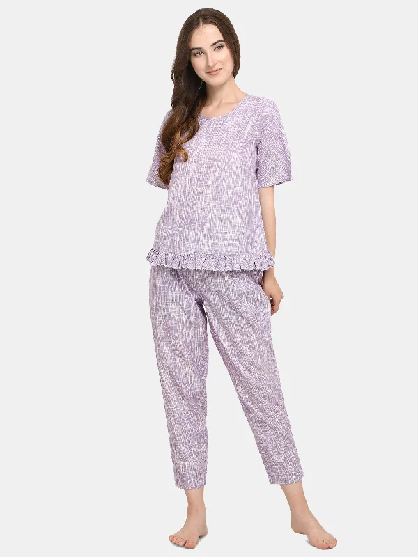 Lavender Cotton pajama Night Suit Set (MFNIGHT2530) Bridal pajama sets