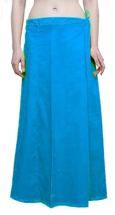 Beautiful Dodger Blue Women's Pure Cotton Readymade Petticoat For Saree Flowy unclassified skirts