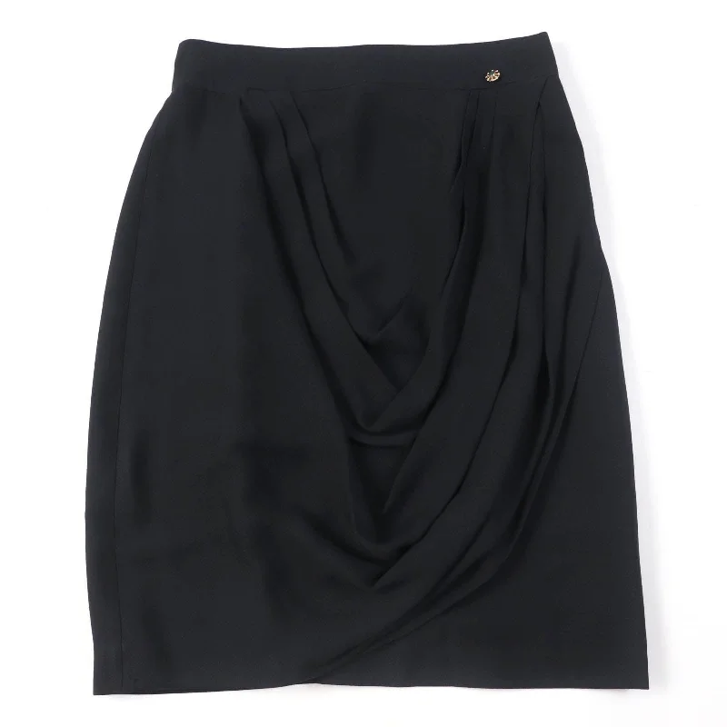 Chanel Silk Knee-Length Tight Skirt Black 40 Side-tie unclassified skirts