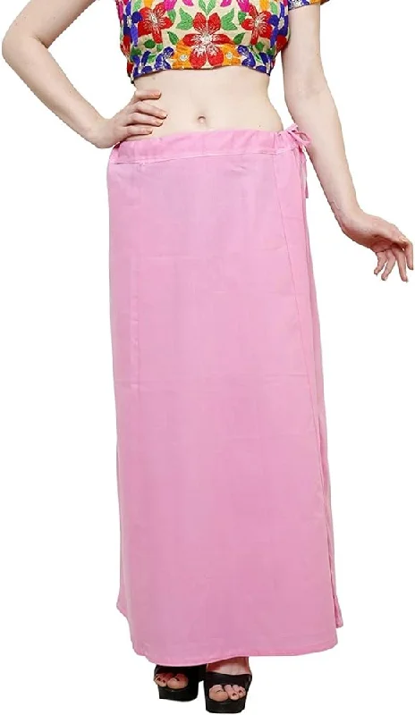 Pleasing Women's Pink Pure Cotton Readymade Petticoat For Saree Embroidered unclassified skirts