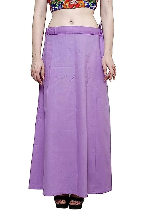 Women's Light Violet Royal Cotton Embroidery Work Petticoat For Saree Everyday wear unclassified skirts