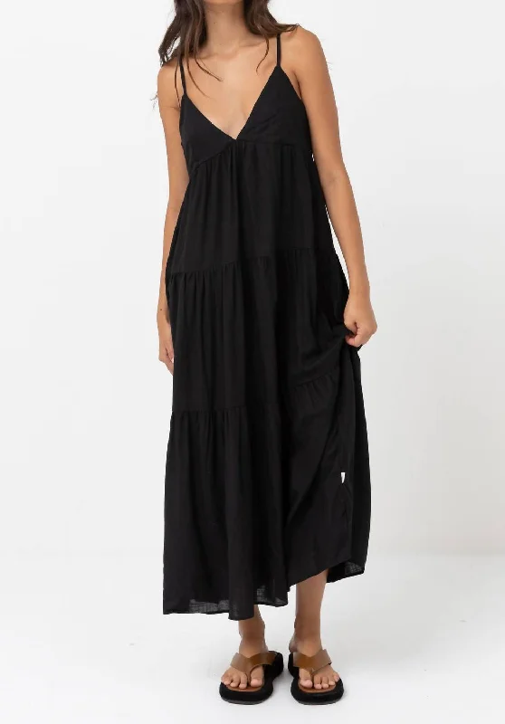 Classic Tiered Midi Dress In Black Chic Midi Skirt